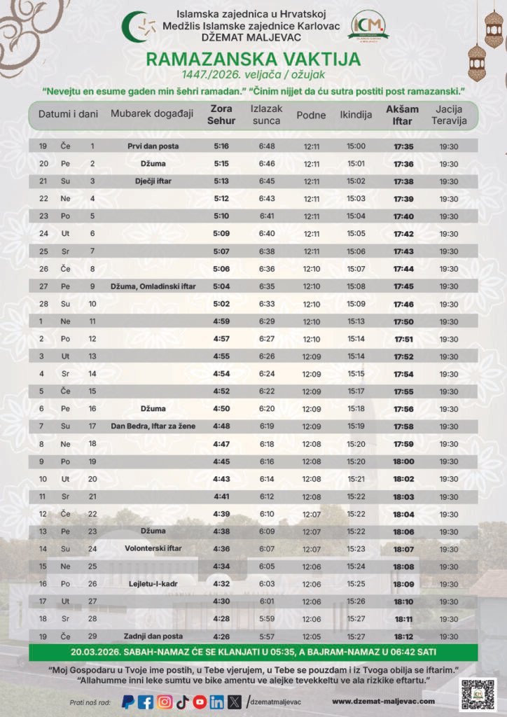 Ramazanska vaktija 1447./2026.