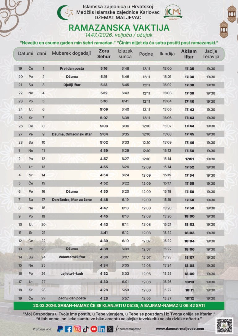 Ramazanska vaktija 1447./2026.